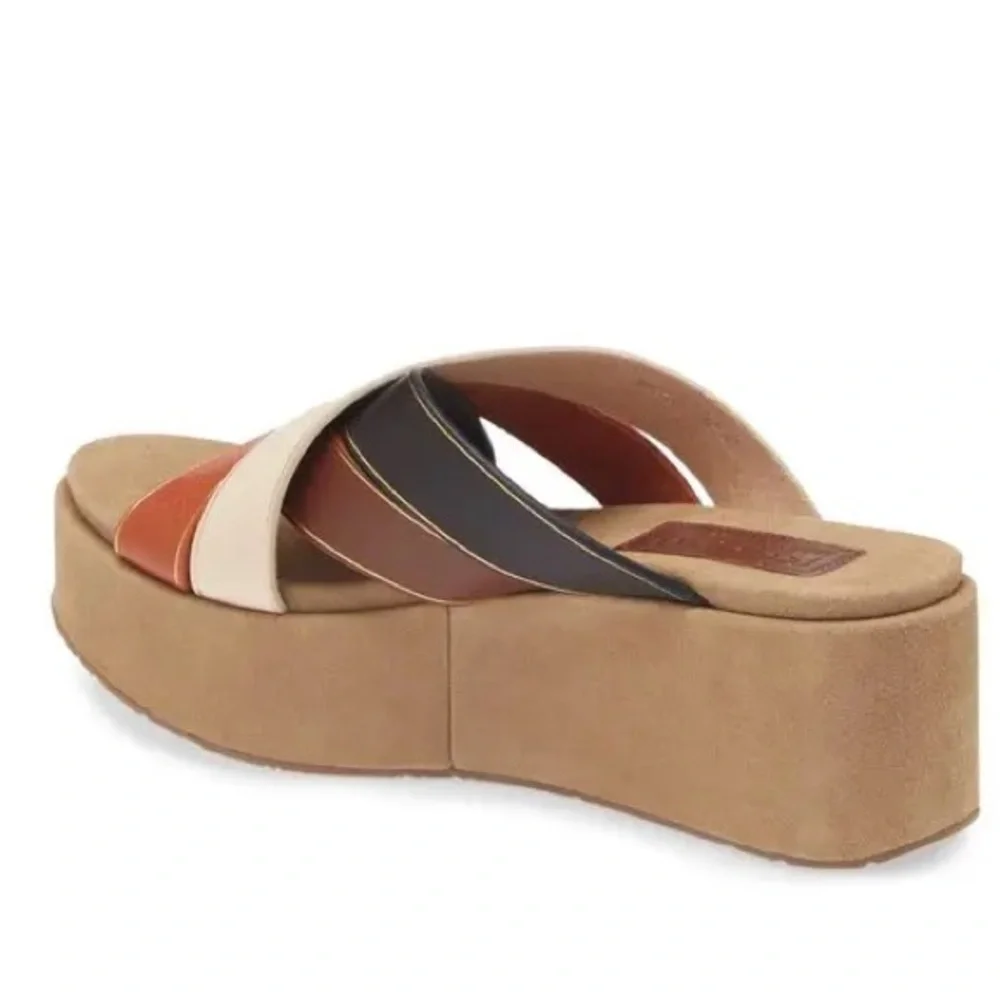 Pedro Garcia Nirou Platform Brown Color Block Wedge Leather Sandal EUC Size 36